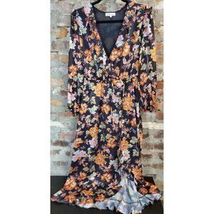 Heartloom Ruffle Dress Womens Sz M Faux Wrap Black C